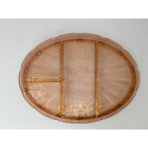 Jeanette Depression glass 13.25" Divided Oval Platter Cherry Blossom Pink - Picture 3 of 8